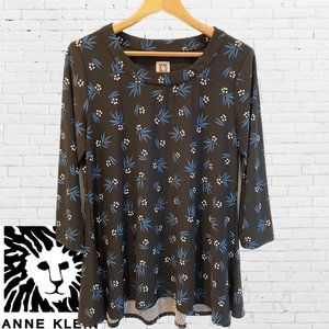 Anne Klein Long-Sleeved Knit Top in Black and Teal | Size M